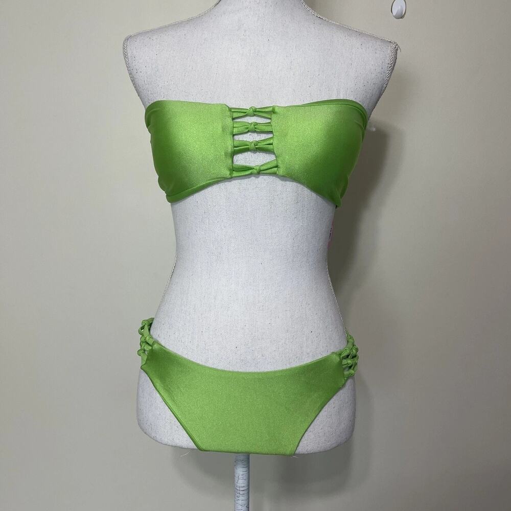 Anemone USA Bikini Set Knot Cross Strapless Sexy 2 Piece Swimsuit Silky Green L